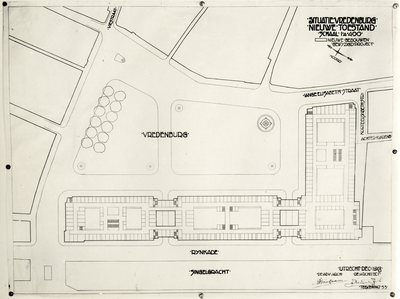 403139 Plattegrond van de ontworpen Jaarbeursgebouwen op het Vredenburg te Utrecht.